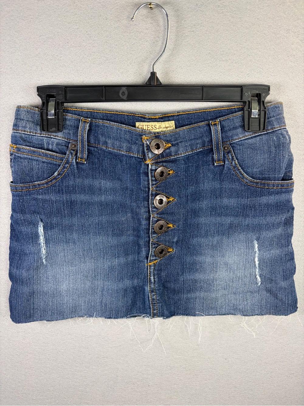 Vintage GUESS Los Angeles Distressed Denim Mini Skirt